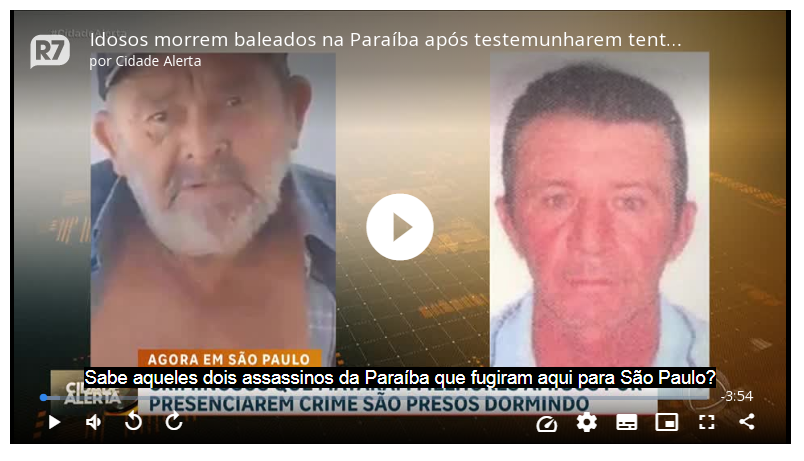Idosos morrem baleados na Paraíba após testemunharem tentativa de execução de outro rapaz